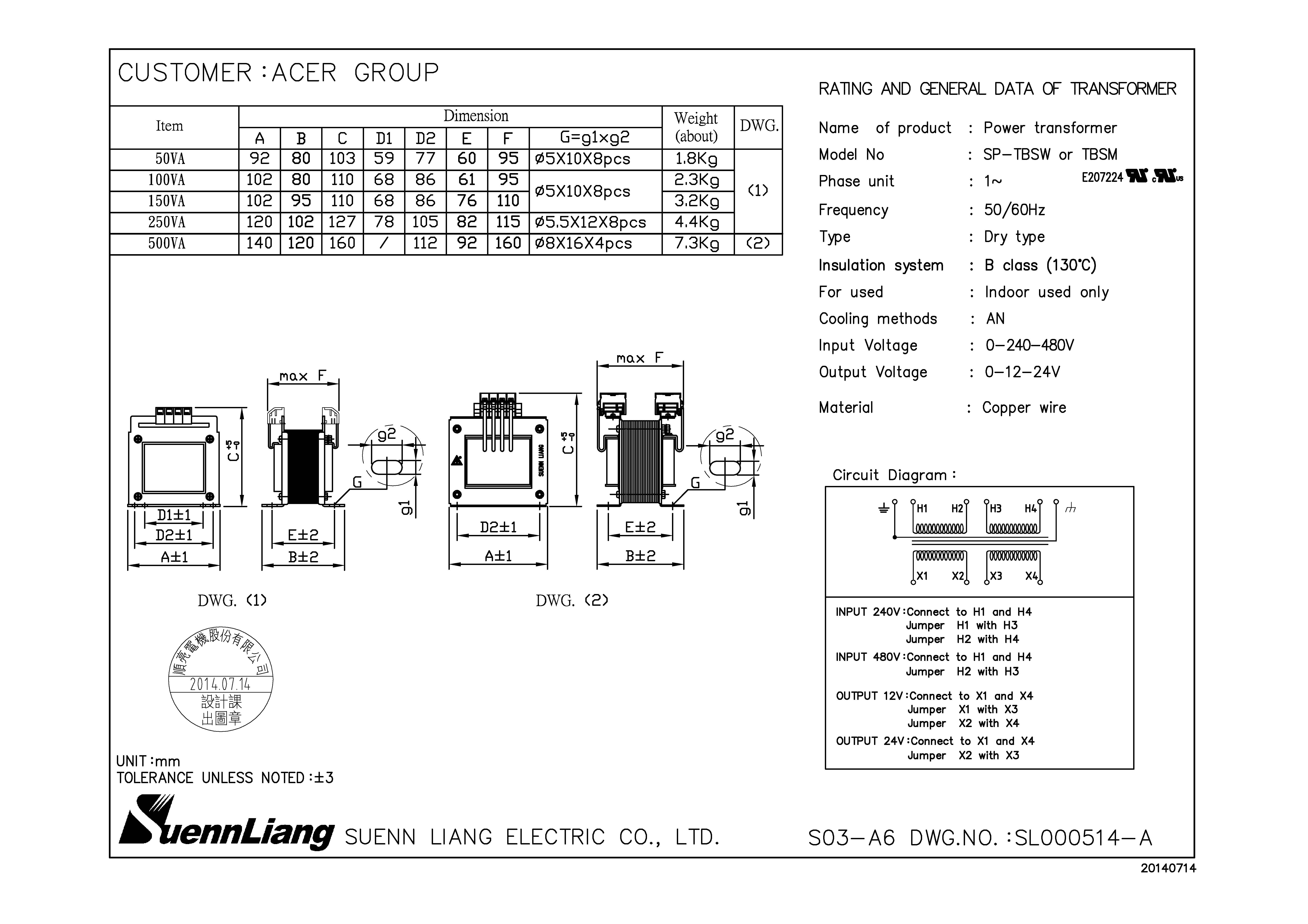 12/24V 240/480V Output F10050-37 1 PH Transformer 50 VA 50/60 Hz Input 